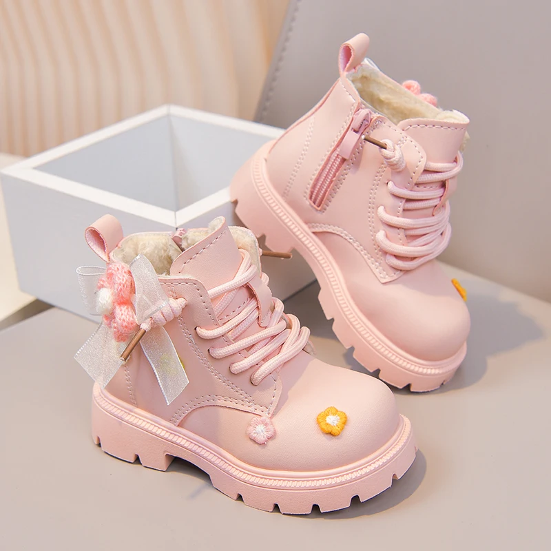 JGSHOWKITO Girls Embroidered Ankle Boots Sweet Princess Catwalk Children Fashion Boots with Bowknot Elegant Kids Platform Boots