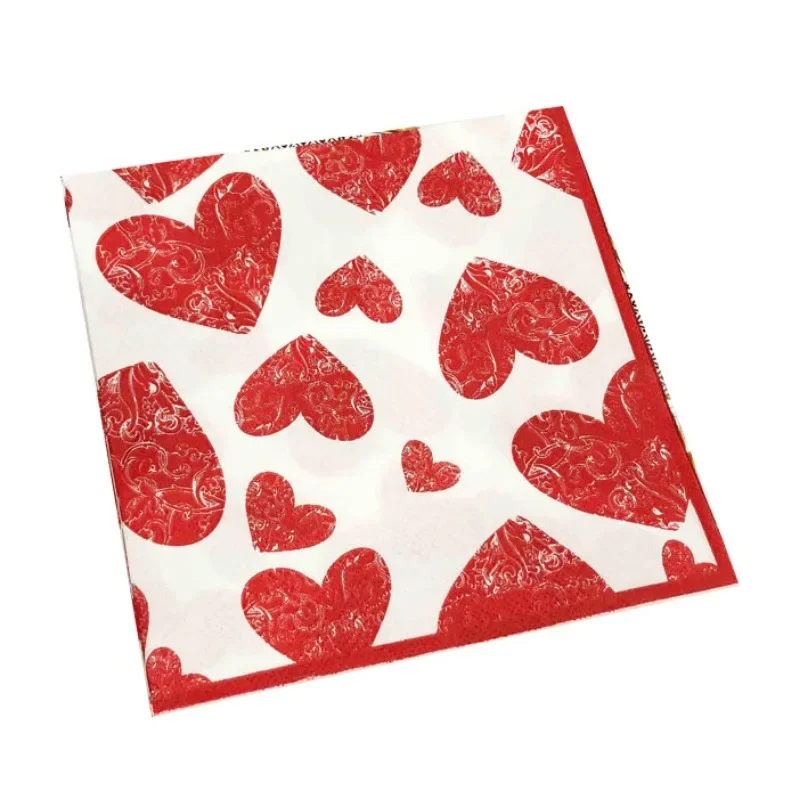 Heart Shaped Colourful Printed Napkin Wedding Valentine\'s Day Facial Tissue Proposal  Decoration Wine Glass Flower Paper 20pcs/P