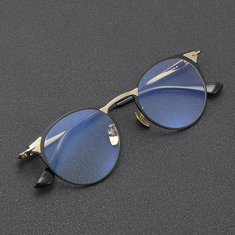 

Lightweight Retro Round Handmade Titanium Glasses Frame 483YX for Women Anti-blue Cat-Eye Myopia Prescription Men Deisgn Eyewear