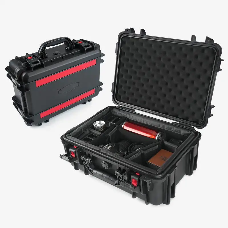 

Waterproof Hard Case with Dividers - Black Plastic Storage Box for Precision Instruments and Accessories
