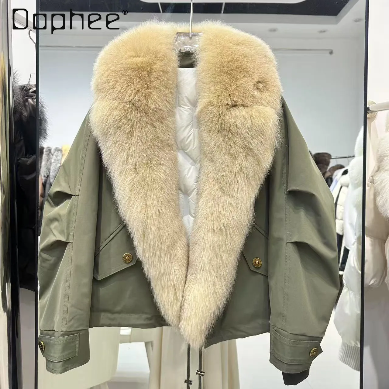 انفصال ريال فوكس الفراء طوق سميكة أسفل السترات للنساء الحلو كول سترة أسفل معطف الإناث العصرية عادية رشاقته معطف الفرو #2