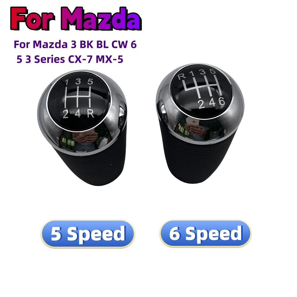 5/6 Speed Gear Shift Knob Auto Parts For Mazda 3 BK BL CW 6 5 3 Series CX-7 MX-5 Leather Lever Arm Stick Headball Car Accessory