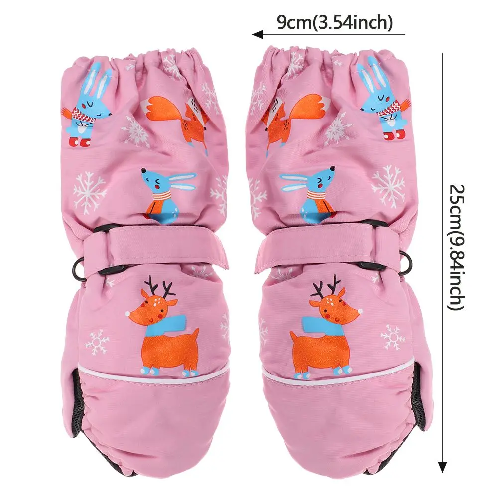 Winter 2-6 Years Old Deer Rabbit Waterproof Print Cartoon Long-sleeved Mittens Windproof Children Ski Gloves Thick Warm