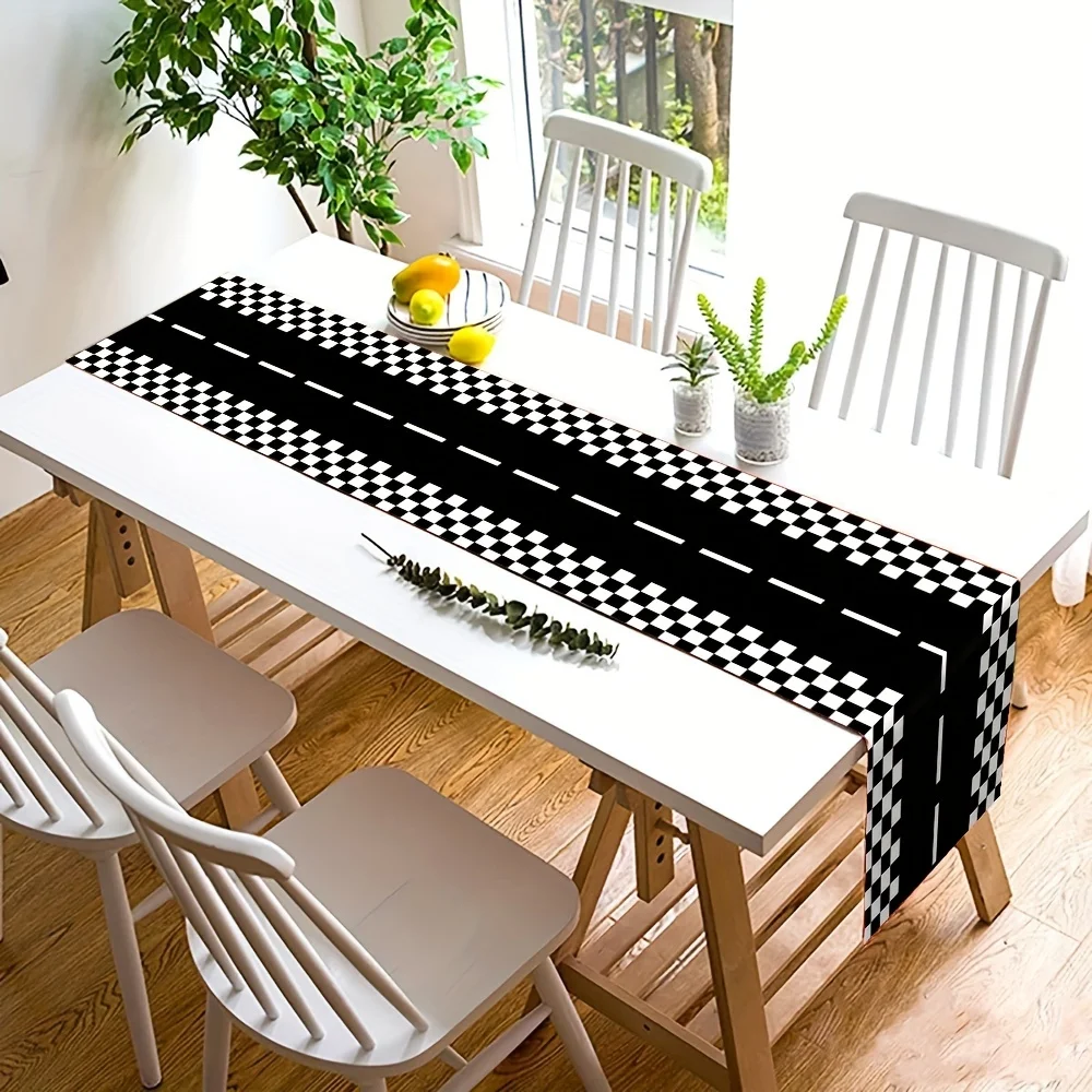 Racing Track Linen Table Runner Holiday Party Decor Racetrack Floor Running Black Racer Plaid Table Runners Kitchen Table Decor