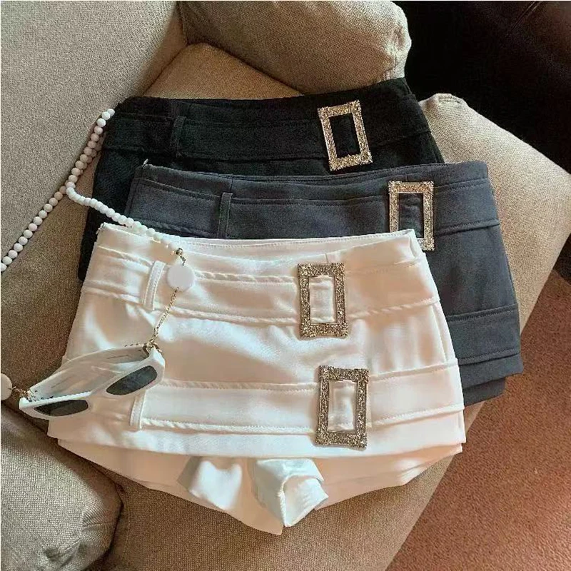 Fashion Double Belt Women Mini Skirts Y2K Streetwear Hot Girl Slim Hip Skirt Summer High Waist Anti Exposure Casual A Line Skirt