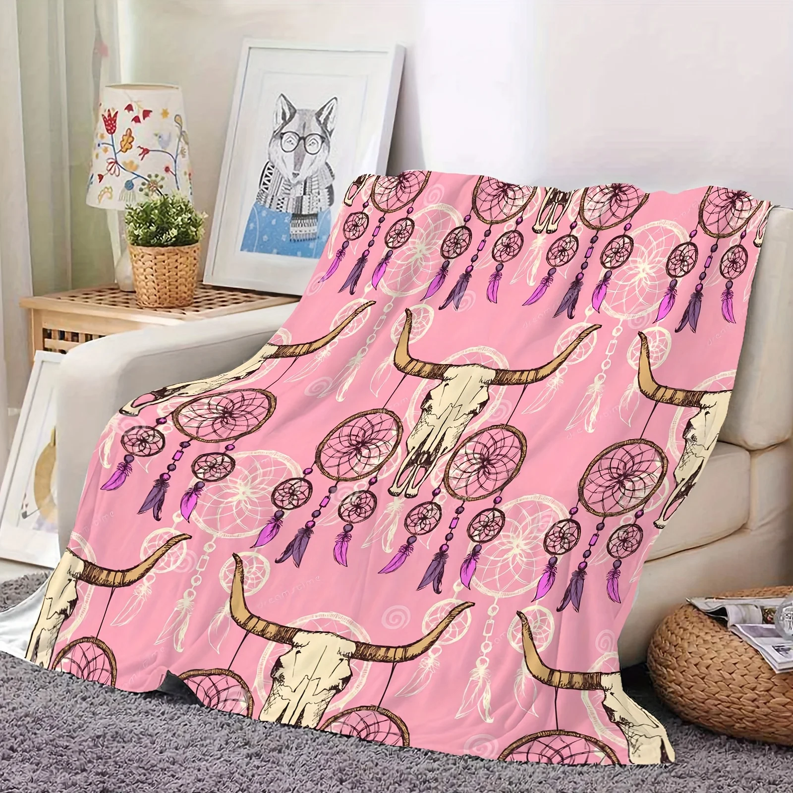 1pc Western Cowboy Bull Head  Style Blanket Throw Blanket Air Conditioning Blanket Gift Gift