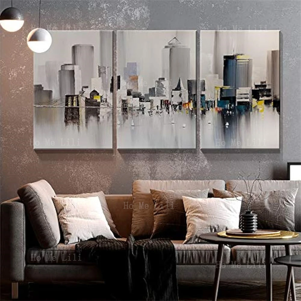 3 Panel Canvas Wall Art Modern New York Print Color Abstract Cityscape Brooklyn Bridge Living Room Home Office Decor