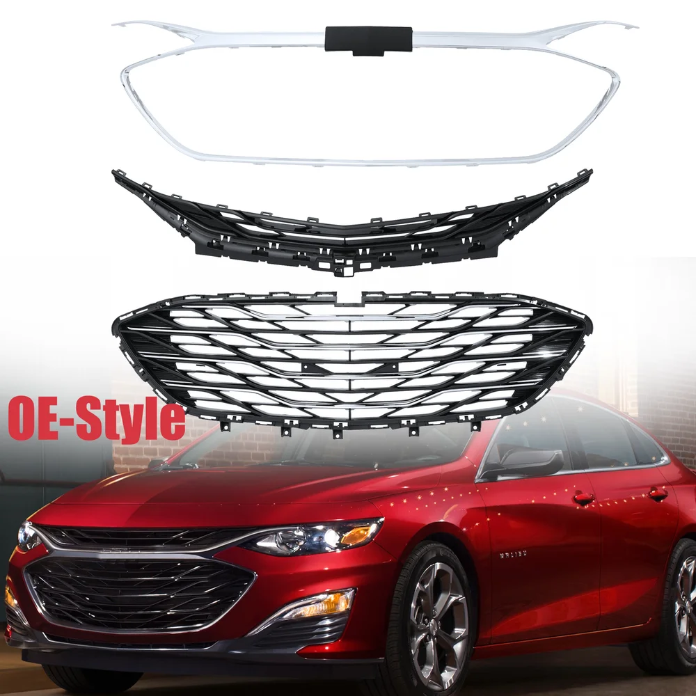 Dla Chevrolet Malibu 2019-2023 Zderzak przedni Górny dolny Kratka chromowana 3 SZTUK Kratka wlotu powietrza Akcesoria samochodowe