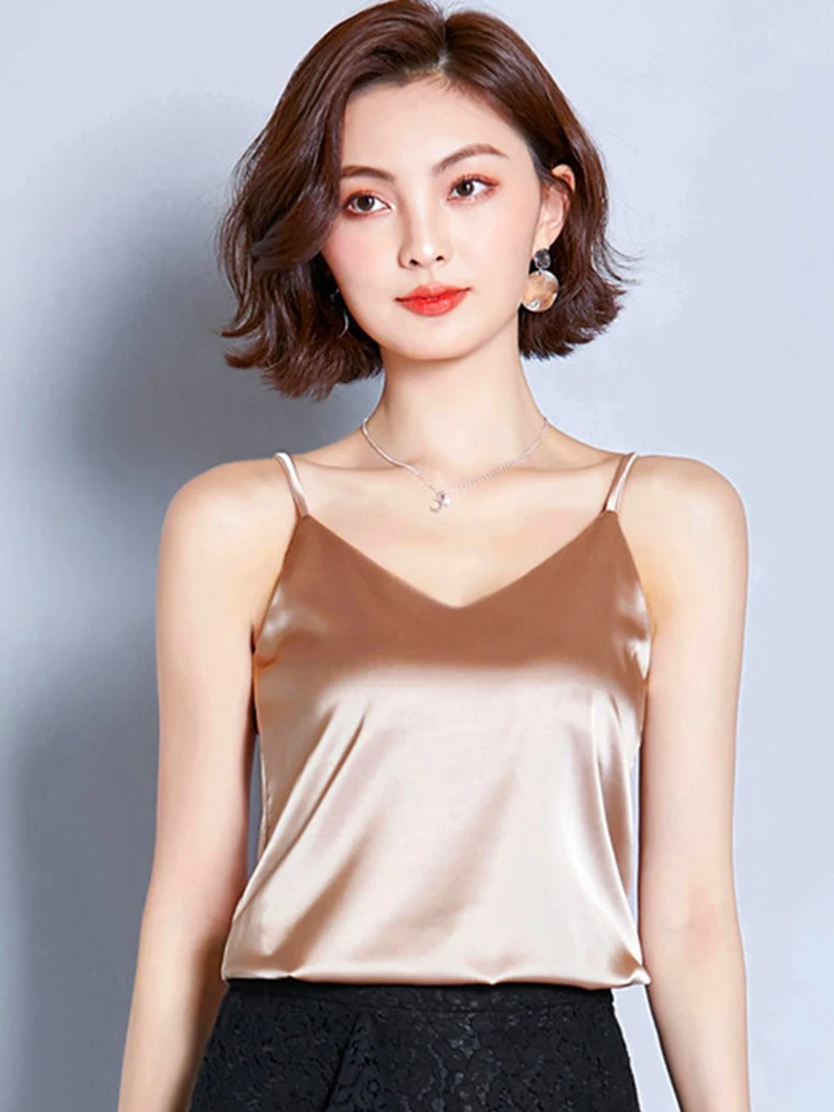 2024 Summer Sexy Satin Silk Tank Tops Female Strap Basic Spaghetti Strap Tops Women Sleeveless Camisole Camis Vest Green Red