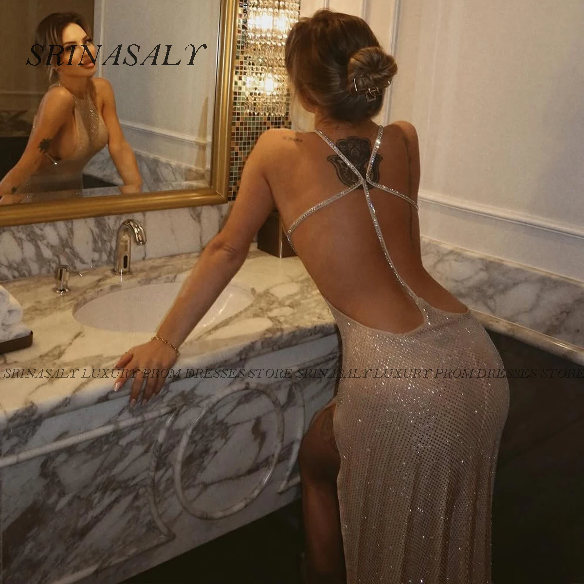 Abiti da sera lunghi a sirena con perle personalizzate di lusso personalizzate Abiti con perline Strass aperti sul retro Robe abiti da gala