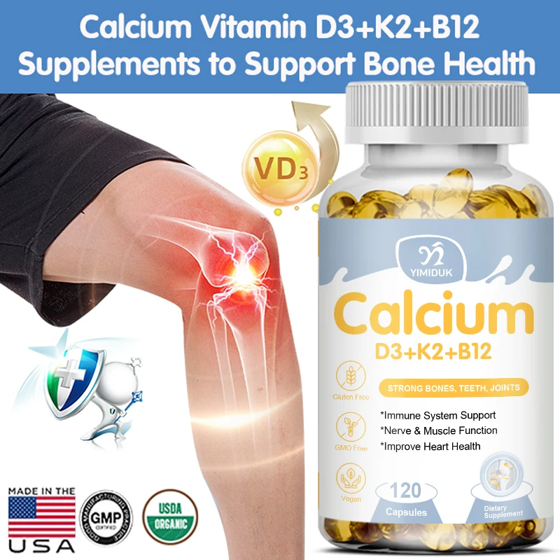 

Calcium + D3 + K2 + B12 Capsules - Support Bone & Muscle Health, Replenish Joints-Multivitamin - Supports Joints, Dental Health