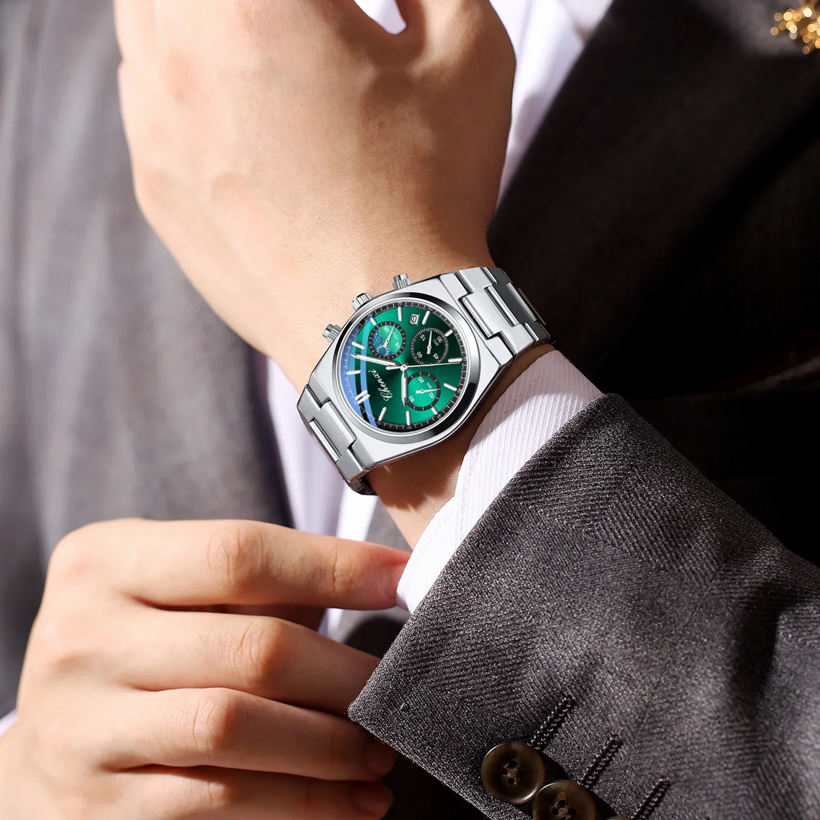 Classic Men's Date Chronograph Moon Phase Watch, Sport Military Waterproof Quartz Wristwatches Luxury New 2025 CHENXI Watch Man