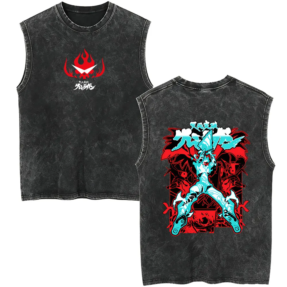Anime Tengen Toppa Gurren Lagann Spiral Power Simon Vintage Washed Tank Tops Men Cartoon Manga Oversized Sleeveless Vest T-shirt