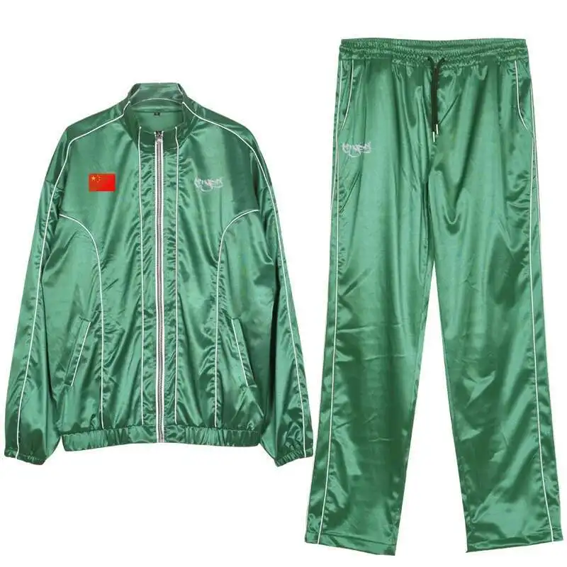 Glossy reflective green sports suit women men two-piece set Shiny plus size dance stage long sleeve outfits pants