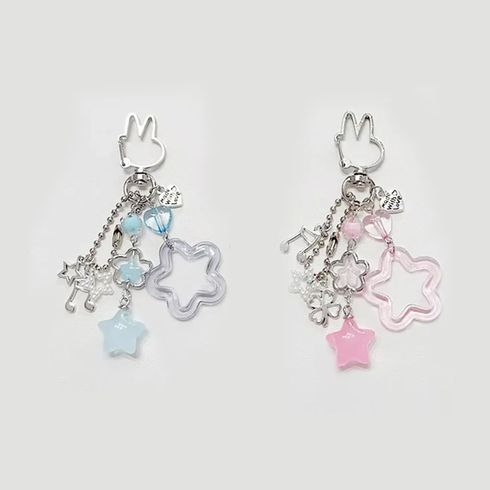 Y2K Jelly Star Bunny Keychain Coquettish Star Keychain Handmade Pink and Blue Matching Keychain Student Charm Gifts
