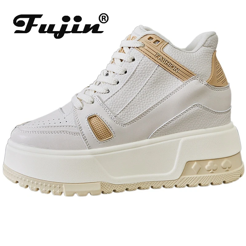 Fujin 9cm Microfiber Tend Autumn Boot Women Chunky Sneakers Spring Skateboard Ankle Women Mid Calf Shoes Platform Wedge Booties