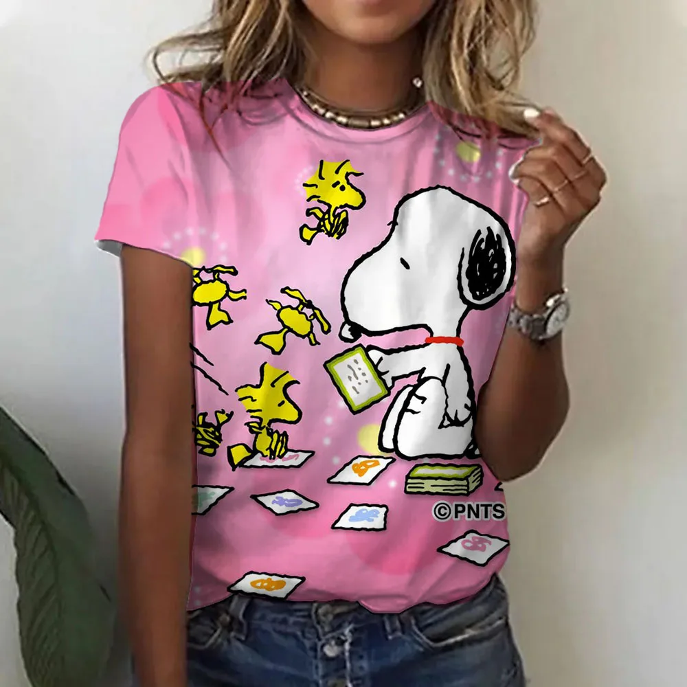 Snoopy T-Shirt Women Snoopy Print Cartoon Harajuku Feamle T shirts Casual Tops Short Sleeves Tees Women Clothing Y2K