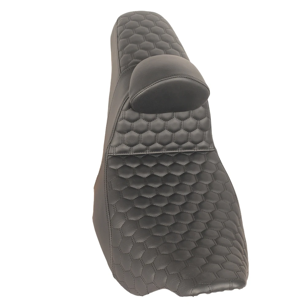 مقعد متدرج على شكل قرص العسل باللون الأسود للدراجة النارية مع مسند ظهر صغير لسيارة Road Glide Street Glide 2008-2023 مقعد خلفي أمامي ثنائي المتابعة #6