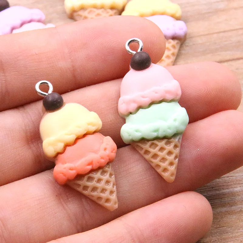 10PCS 15*33mm 5 Color Cartoon 3D Resin Summer Ice Cream Charm For Women Girl Cute Children Gifts Dangles DIY Jewelry Accessories