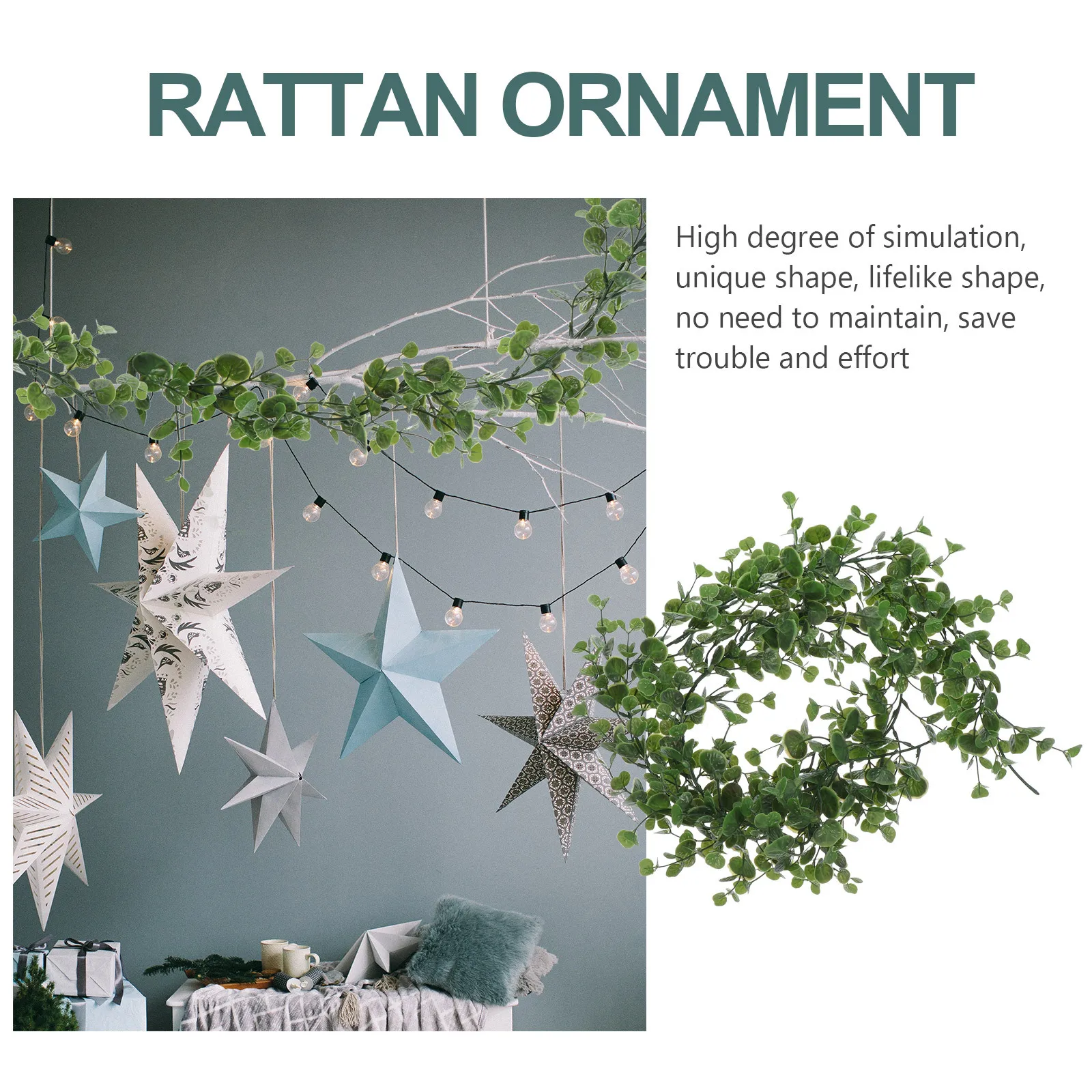 

1Pcs Artificial Money Plant Rattan Hanging Decor Green Wedding Home Party Backdrop Wall Ornament Simulation Vine Fake Leaves