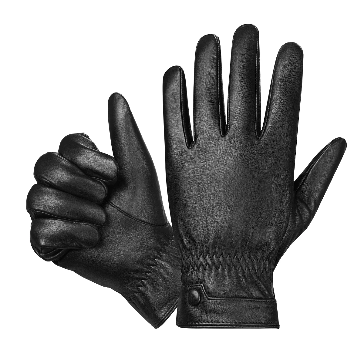 BISON DENIM Genuine Sheepskin Leather Men Gloves Autumn Winter Windproof Warm Flleece Touch Screen Full Finger Gloves for Men