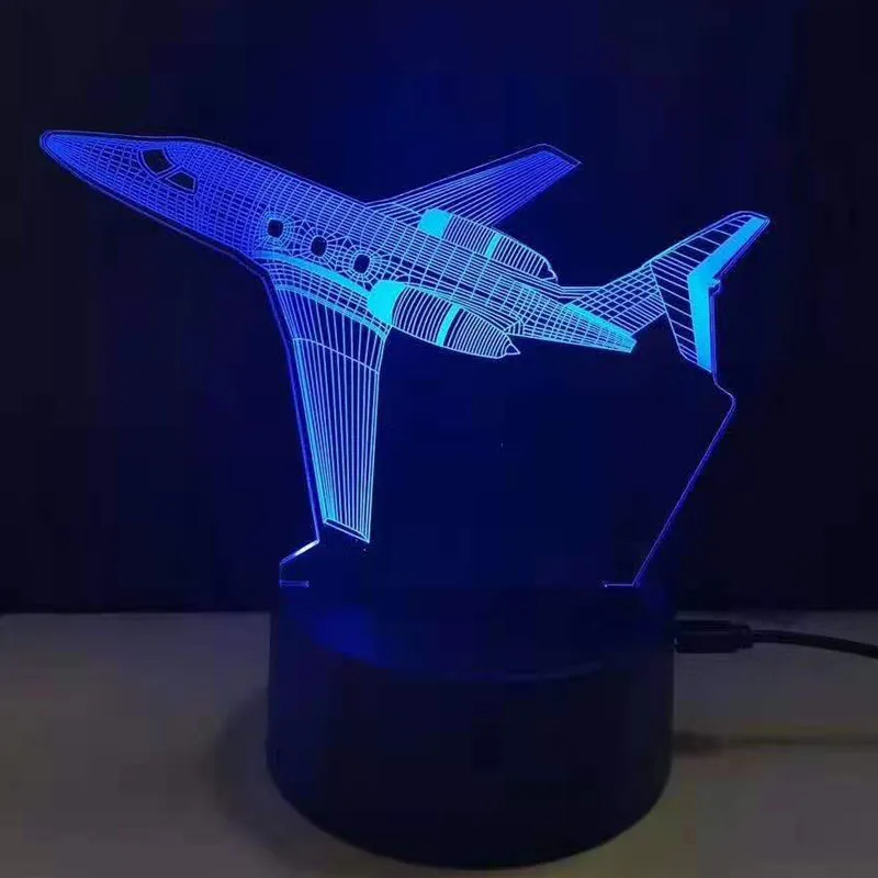 Aircraft Warplane Model 3D Night Light Touch Jet Plane Desk Lamp LED Illusion Lamp Cool Toy Creative Gift for Kids Boys