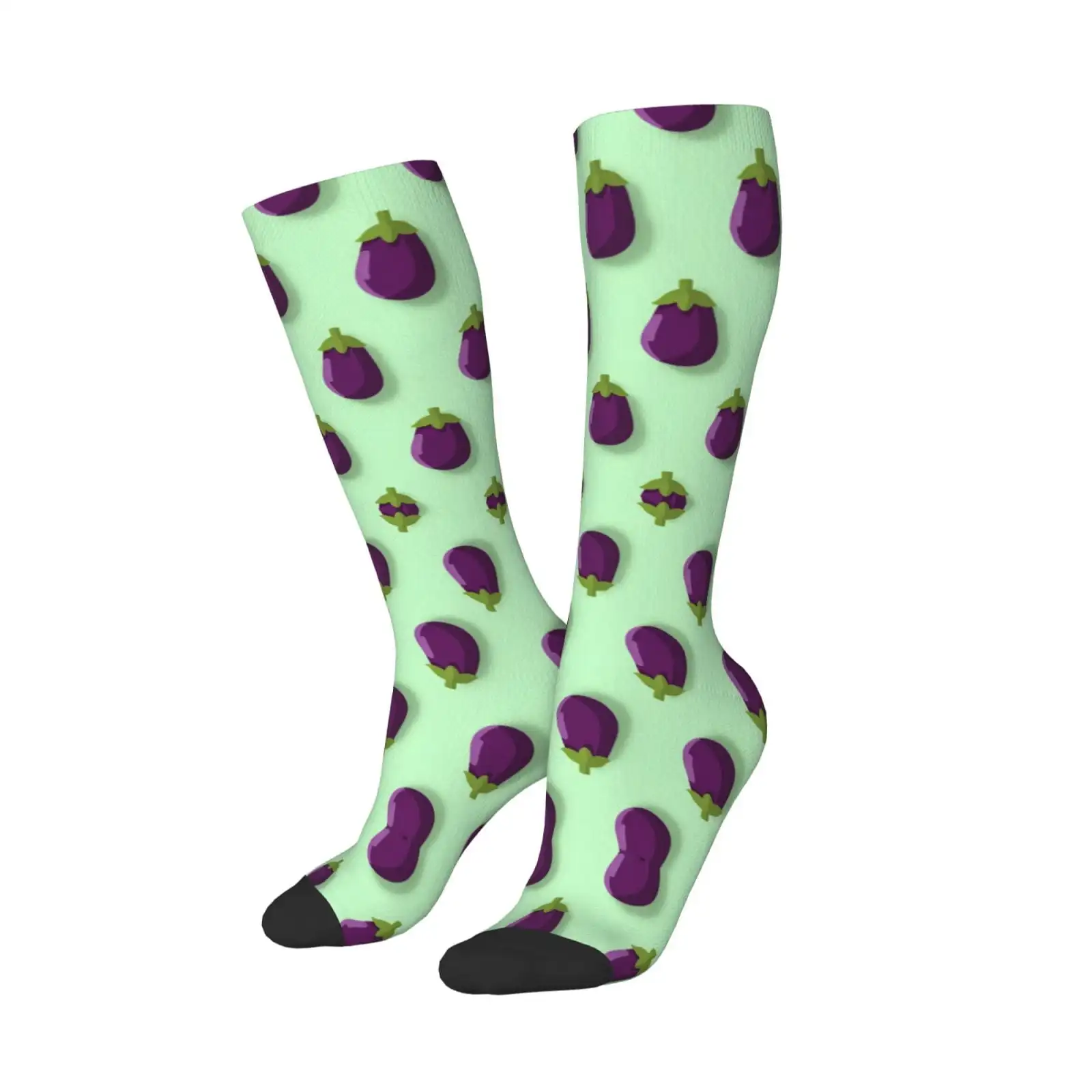 Women's Knee High Socks Purple Eggplant Print Outdoor Casual Tube Socks