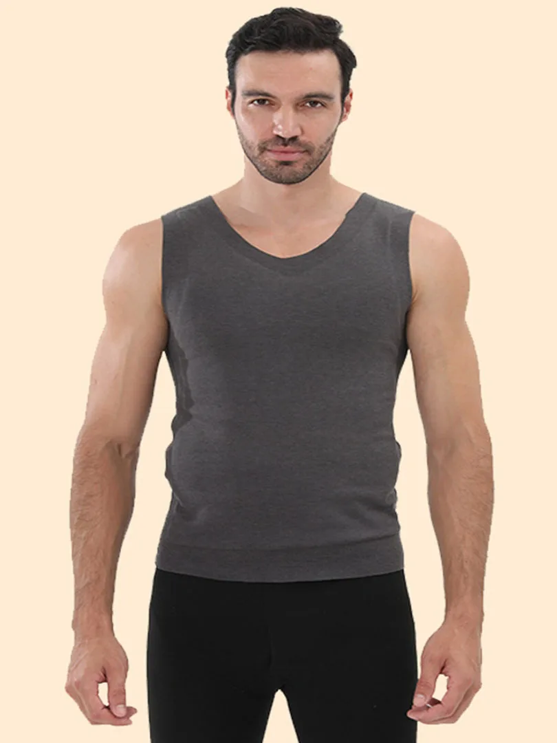 Men's Wool Patch V-Neck Close-fitting Thick Waistcoat Close-Fitting Warm Shirt Undershirt close-Fitting