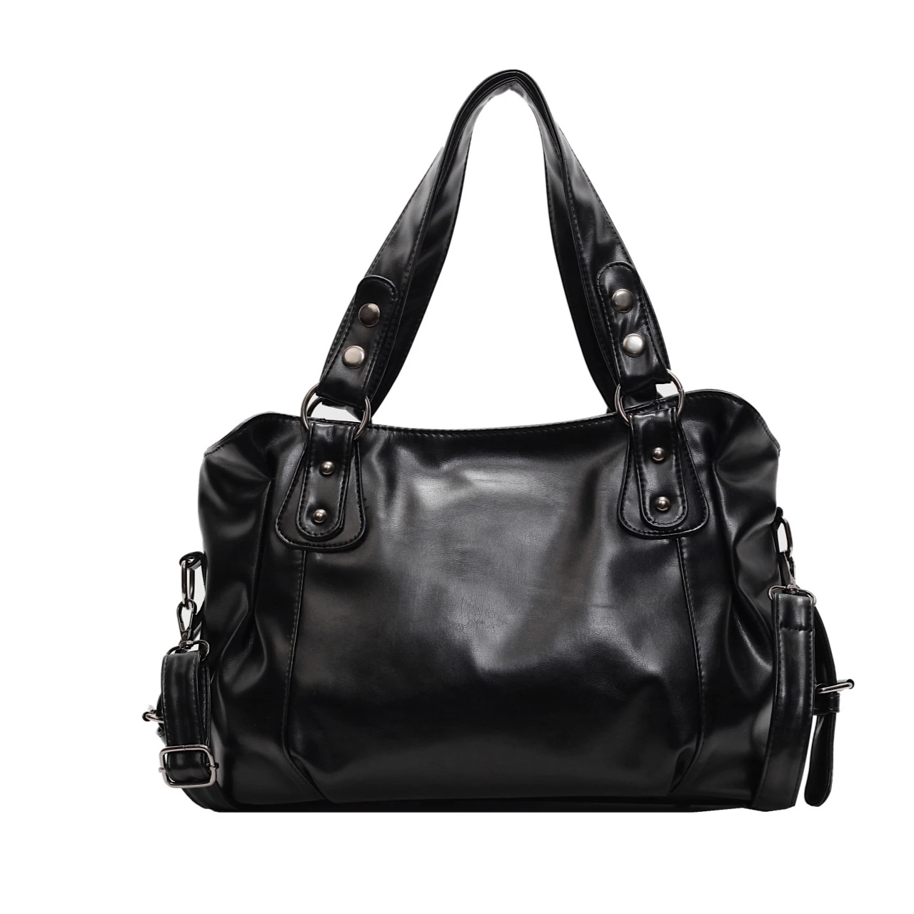 Bolso de mano vintage de color rojo vino para mujer, de cuero sintético suave, con detalles de tachuelas, bolso de hombro de gran capacidad, bolso tipo tote, bolso bandolera informal para mujer.