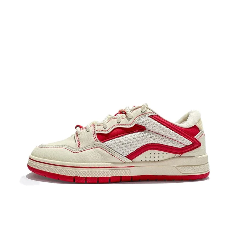 Li Ning Slip Resistant Abrasion Resistant Low top Skateboard Shoes Women's Beige Red AEPV080-1