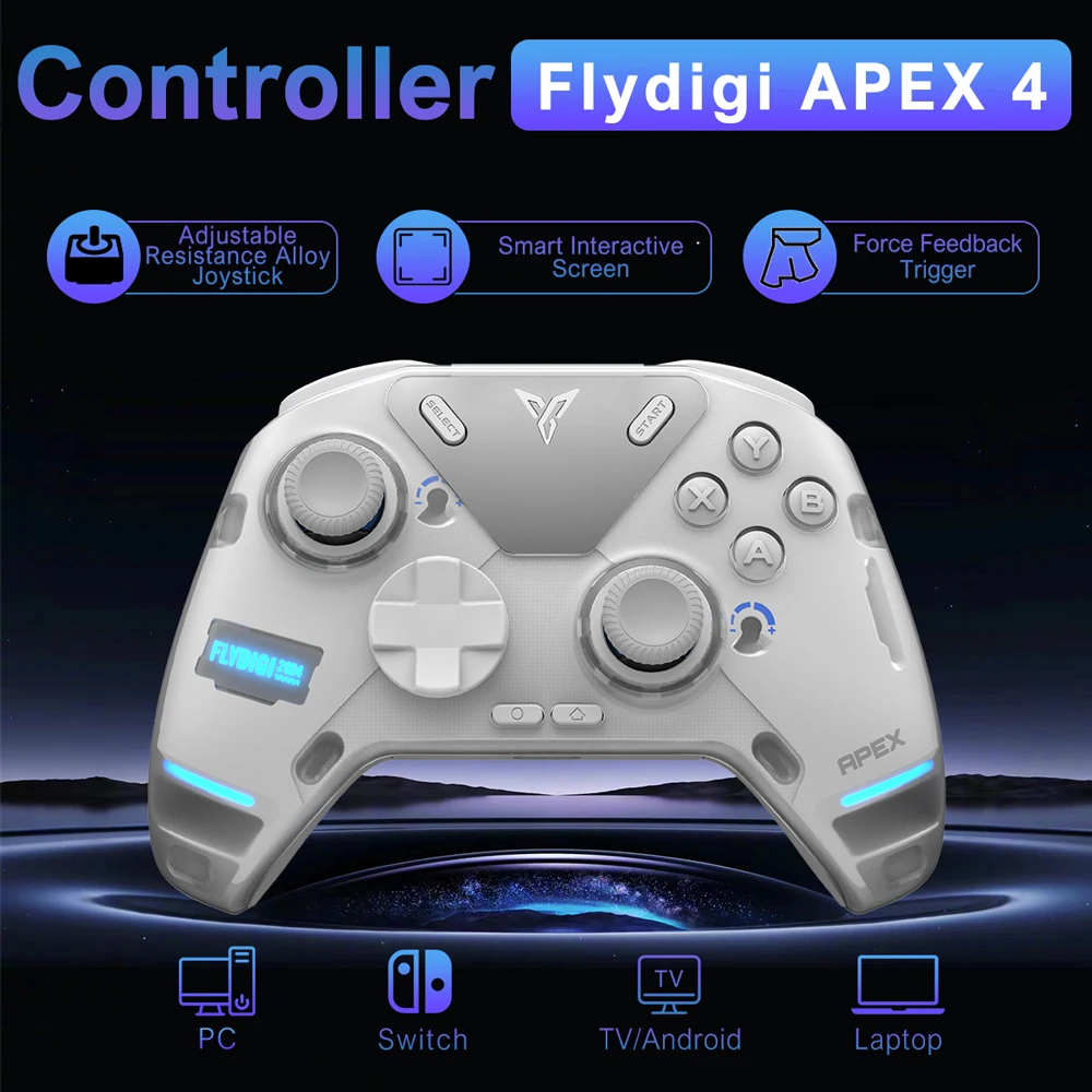 FLYDIGI APEX 4 PC Controller Force Feedback Trigger Force-Adjustable Alloy Joystick Full-Color LCD Display 1000hz Report Rate