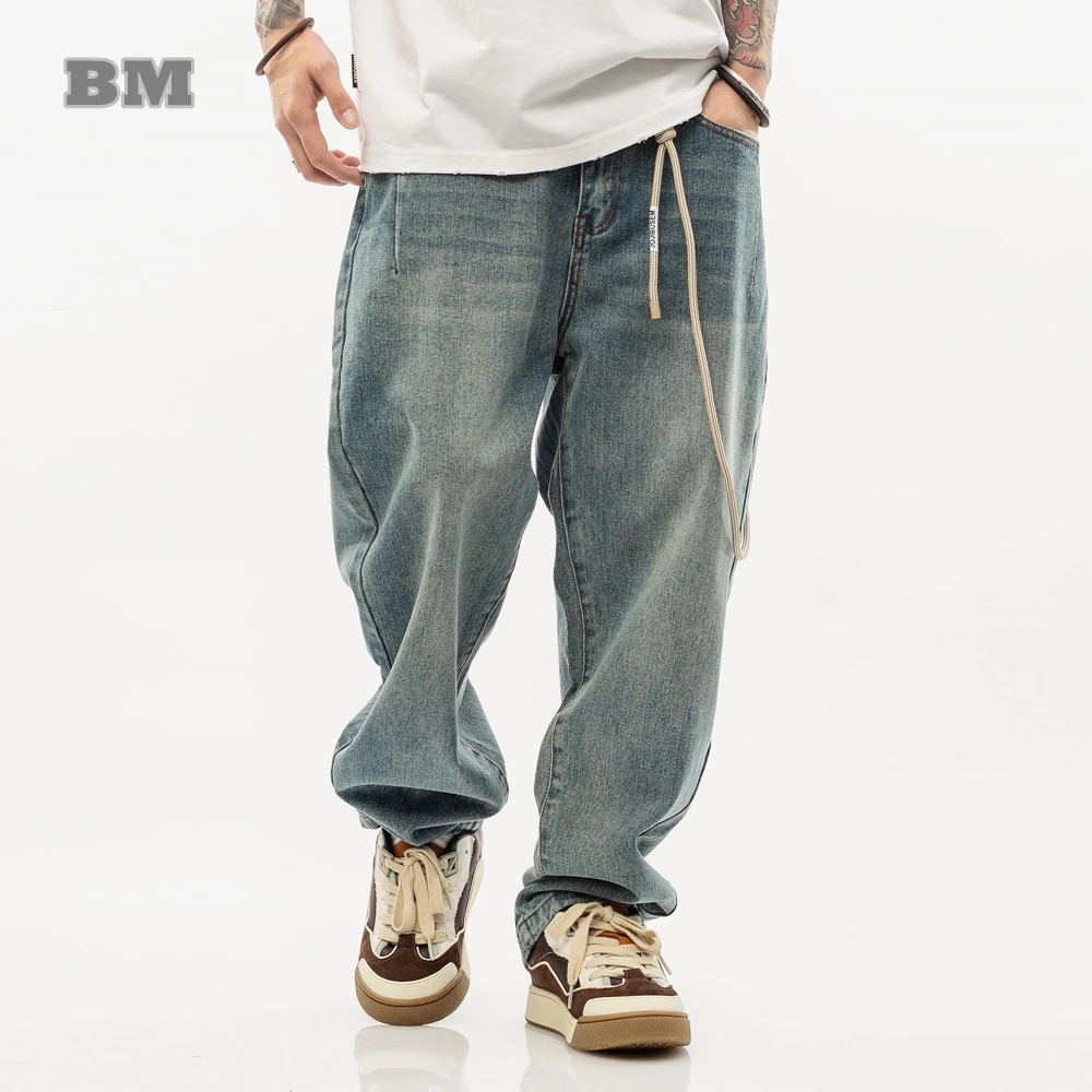 

Japanese Streetwear High Quality Cargo Jeans Men Clothing Korean Hip Hop Denim Straight Leg Pants Harajuku Baggy Trousers Male