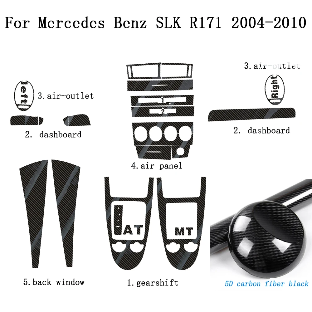 For Mercedes SLK 171 2004-2010 Interior Central Control Panel Door Handle Carbon Fiber Stickers Decals Car styling Accessorie