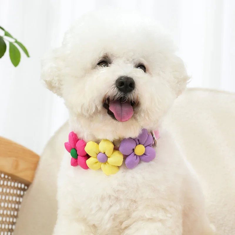 CP606 Flowers Pet Dog Collar Portable Cat Dog Neck Strap Fashion Collar for Small Middle Large Animal