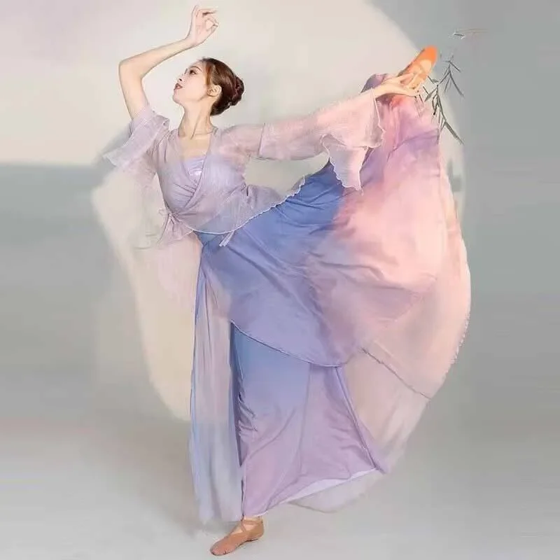 

2024 Classical dancer performance costumes elegant cardigan practice clothes body rhyme long outer Chinese style folk dance