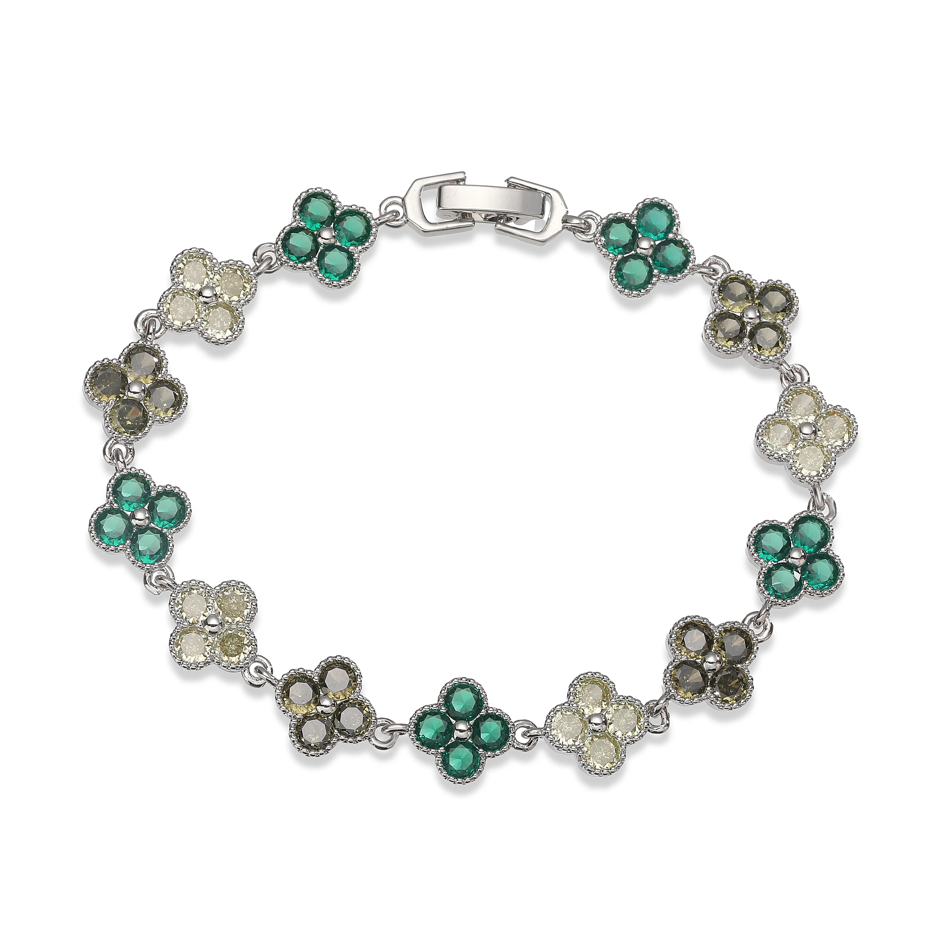 Multi-Color Zircon Flower Bracelet/Necklace Gift Set