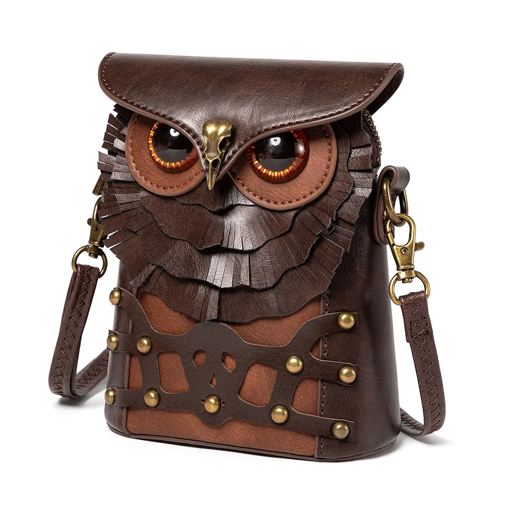 Borsa a tracolla medievale Steampunk donna borsa a tracolla gufo creativo uomo mini Zero portafoglio stile moto medievale borsa da esterno maschile