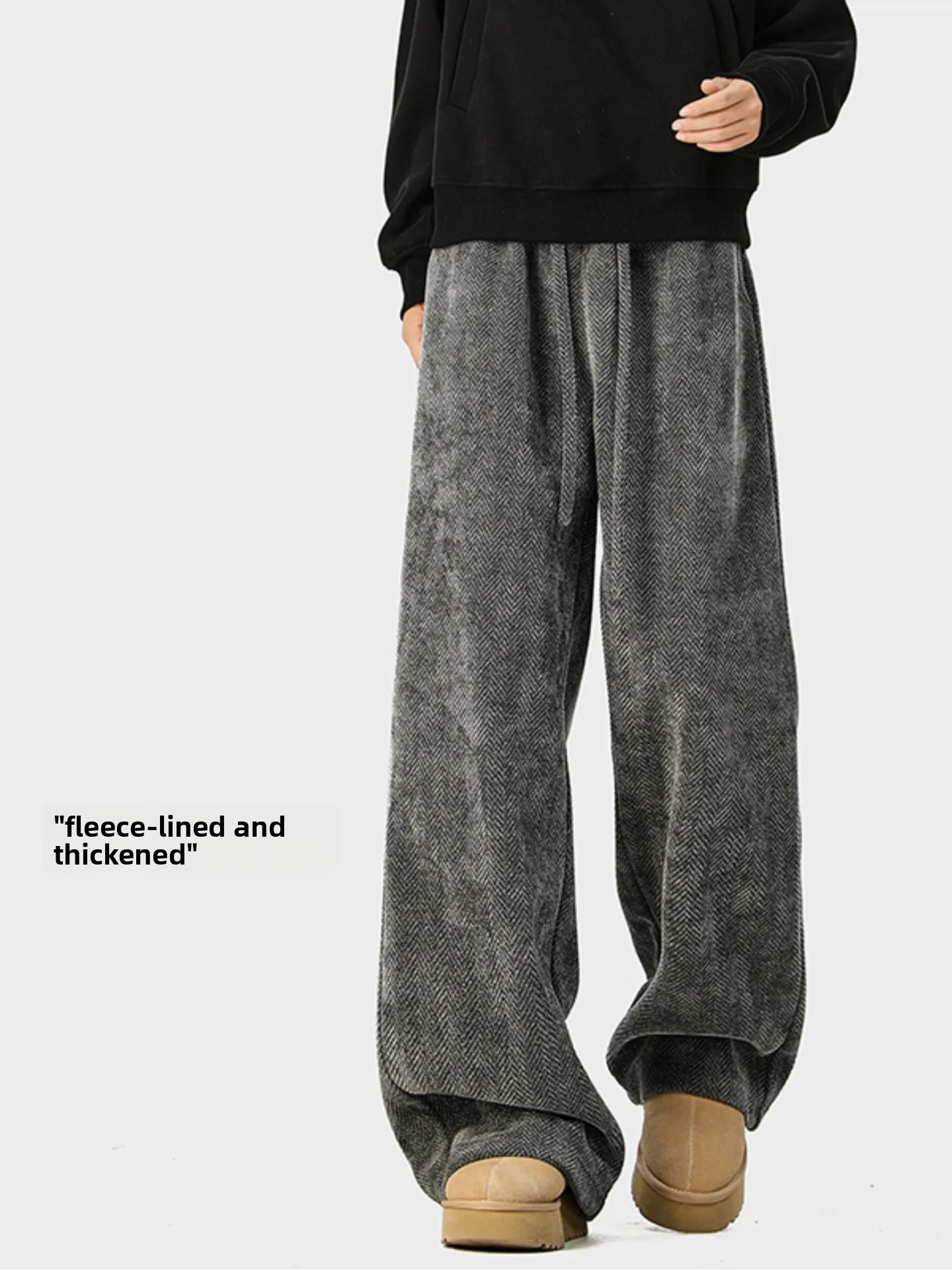 

Trendy Thiened Fce Lined Loose Wide Leg Men's Casual Pants American Sle Autumn Winter New Wave Knife Sweatpants