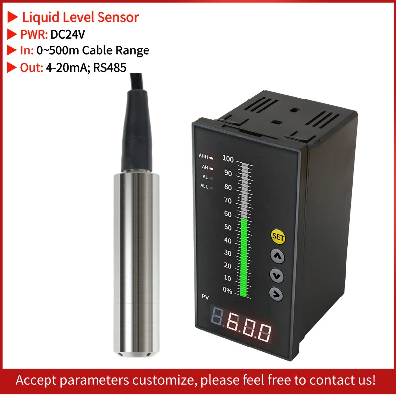 Water Level Transmitter Liquid Level Sensor Digital Controller Static Pressure Level Gauge Water Level Sensor 4-20mA Output