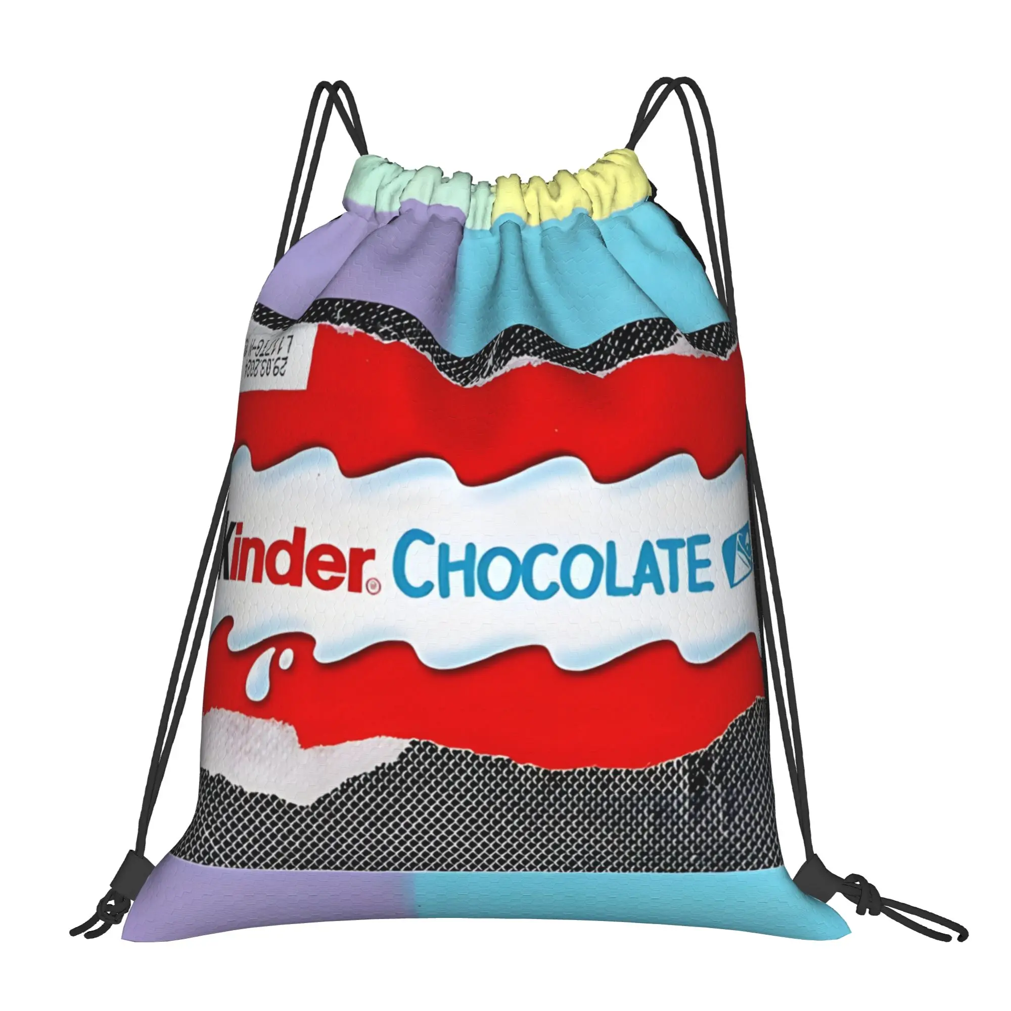 Rainbow Kinder Chocolate Collage Kinder Drawstring Bags Travel Unisex Storage Organize Bundle Pocket Rope Bag