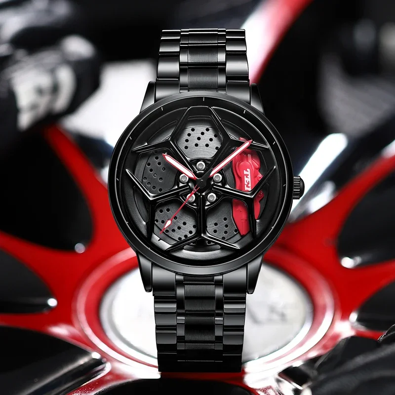 2024 New Top Brand Luxury Mens Watches Stainless Steel Car Wheel Hub Quartz Watch For Men Military Sport Watch Relogio Masculino