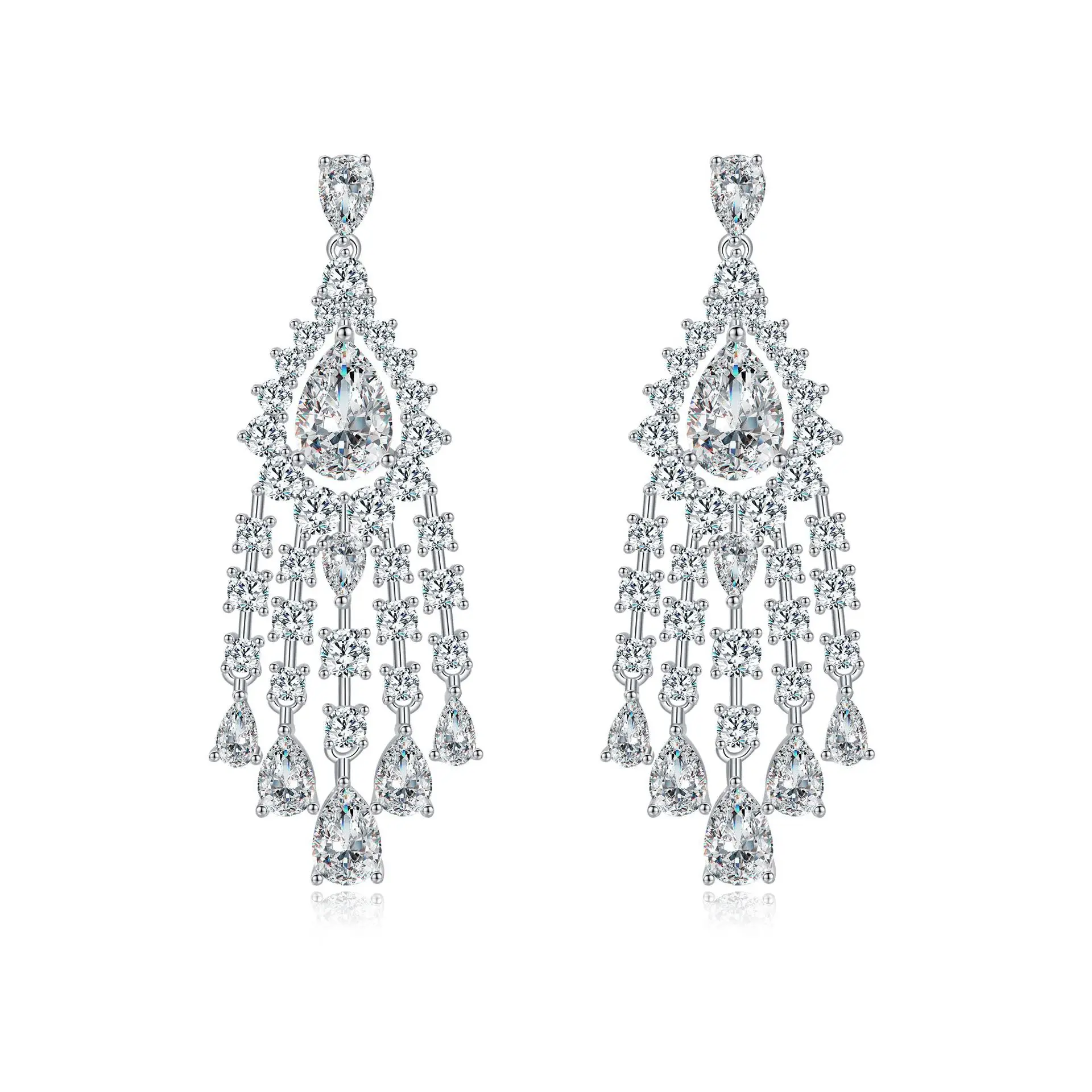 Statement Long Fringe Dangle Earrings Teardrop in S925 Silver Christmas Birthday Gift Party Jewelry with Free Shipping