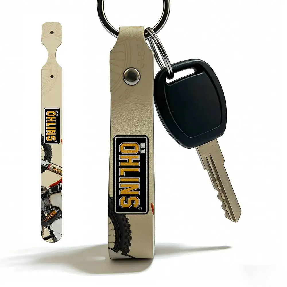 For Ohlins High Quality PU Leather Moto Keychain Vintage Style Key Pendant For Scooter Motocross