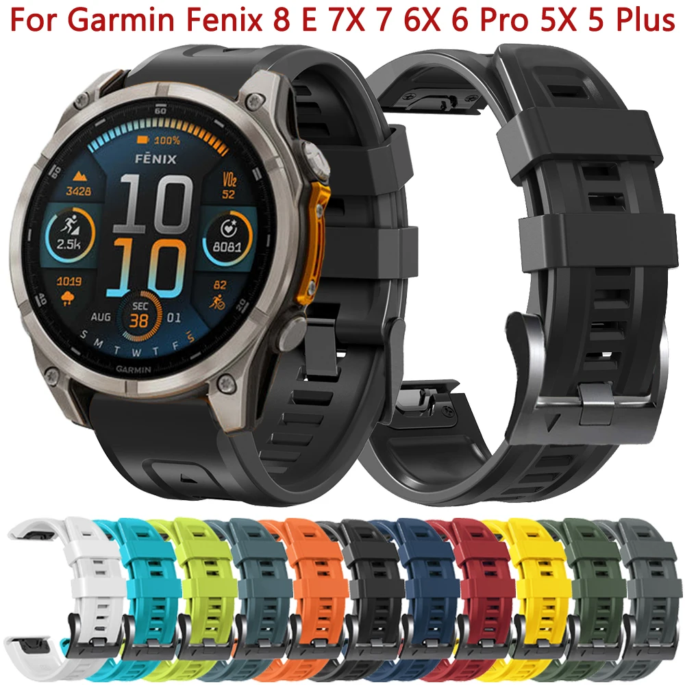 

26mm 22mm Silicone Band For Garmin Fenix 8 E 7X 7 6X 6 Pro 5X 5 Plus 945 955 Strap Epix Pro Gen 2 47mm 51mm Enduro 3 Bracelet