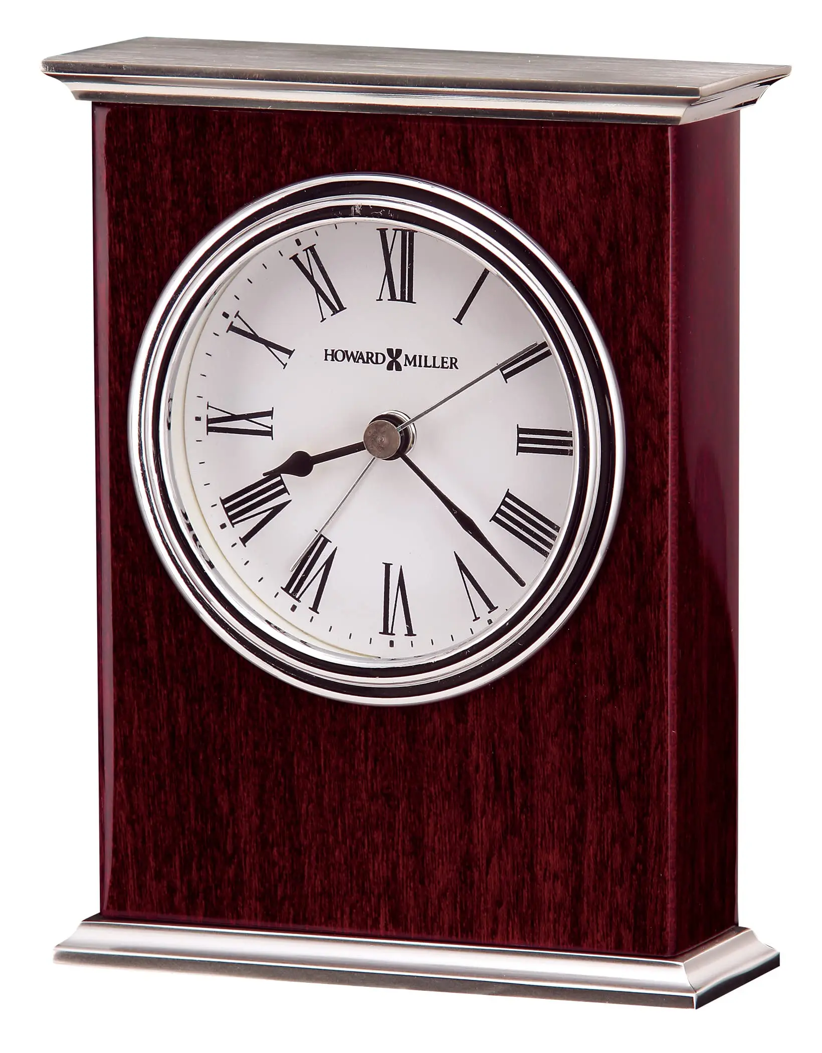 Kentwood Table Clock – Wooden Analog Alarm Clock, Quartz Movement, Glass Crystal, Black Numerals, Battery-Operated Desk