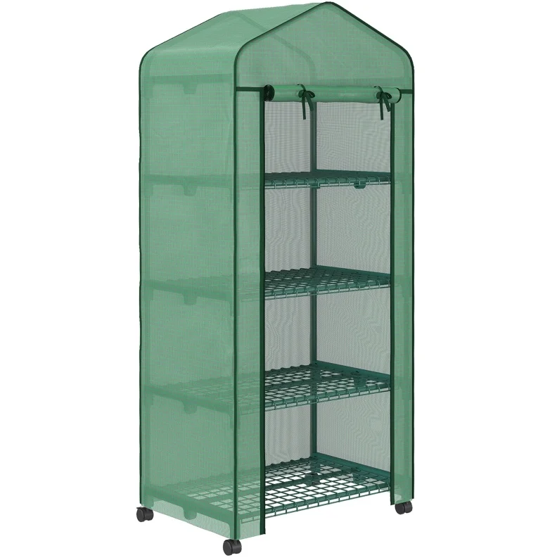 Compacte kas met 4 planken, 69x50x165 cm, groen, weerbestendige folie-afdekking