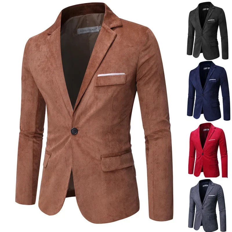 

2023 Spring and Autumn New Men's Corduroy Small Suit Casual Business Single Suit Coat