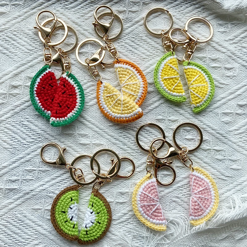 15PCS Cute Knitting Fruit Keychain Creative Knitted Watermelon Lemon Car Keys Wholesale Weaved Keyrings Bag Accessories