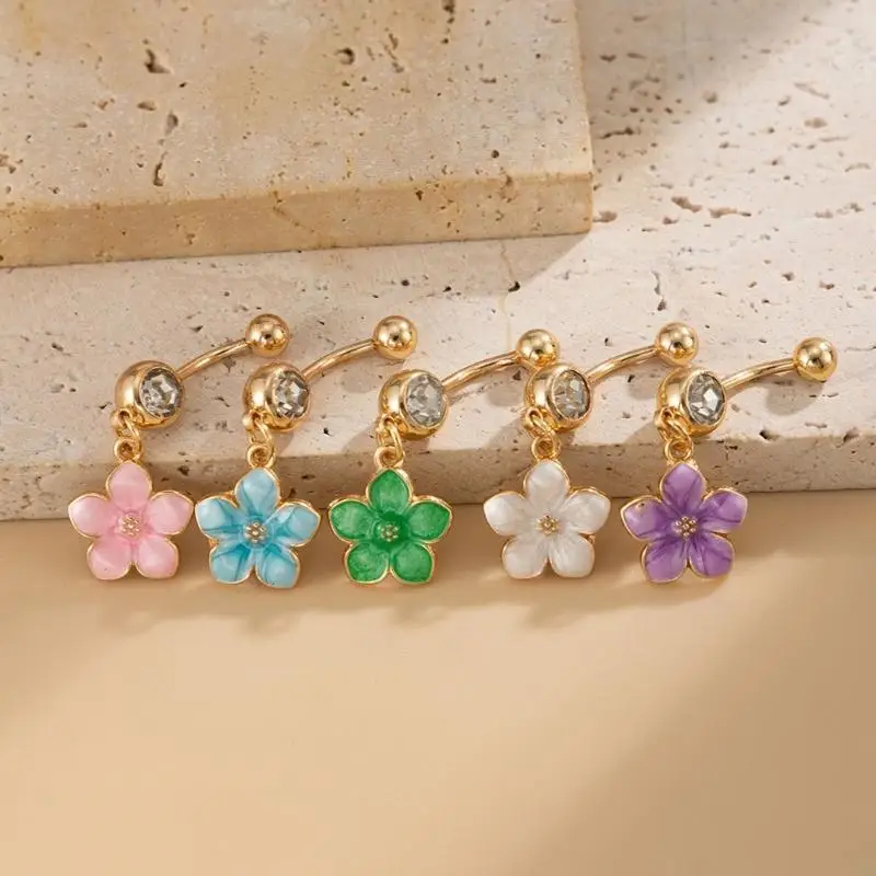  Flower Belly Button Jewelry Delicate Flower Navel Rings Stainless Steel Texture