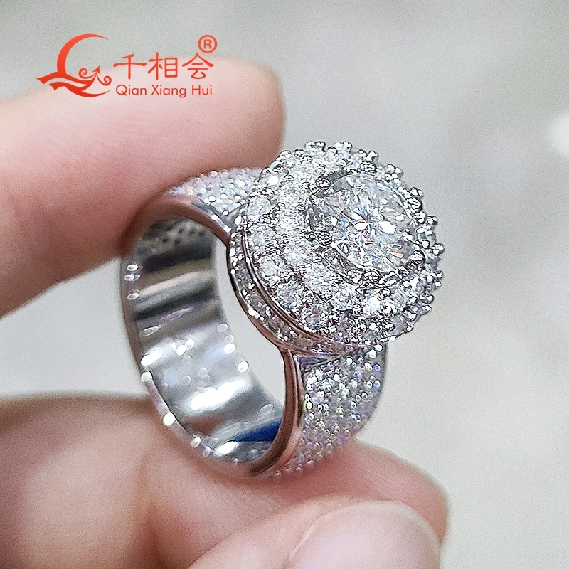 

13mm hight round Sterling 925 Silver Moissanite Ring Men women Diamonds Male fine Jewelry gitf wedding